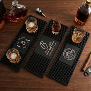 Alfombrilla de bar personalizada para pub en casa, alfombrilla antiderrame de silicona personalizada con nombre, decoración para cueva de hombre, regalo de aniversario para él, regalo de Navidad para marido.