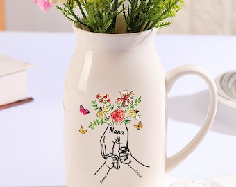 Personalisierte Blumenvase Oma Geschenk, Muttertagsvase, Benutzerdefinierte 2-8 Namen Vase, Familien Blumenvase, gravierte Blumenvase für Mama, Nana Vase Geschenk