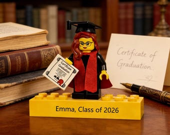 Personalized Minifigure for Graduates, Custom Graduation Gift, PHD Doctorate Graduation Decor, Class of 2026 Gift