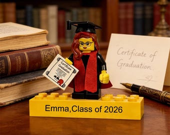 Personalized Minifigure for Graduates, Custom Graduation Gift, PHD Doctorate Graduation Decor, Class of 2026 Gift