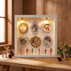 PPersonalized Museum of Us Shadow Box, Mini Gallery Photo Frame with Light, Family Picture Keepsake, Christmas Gift, Anniversary Gift