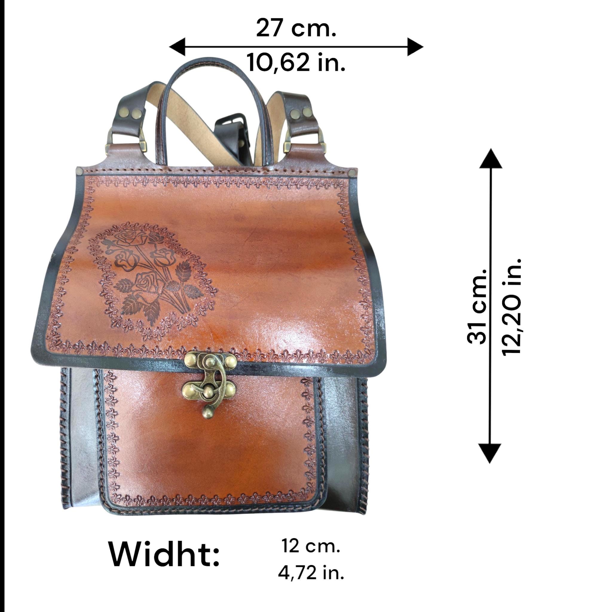 Leather Backpack, Handmade Floral Painted Rucksack, Boho  display picture 3