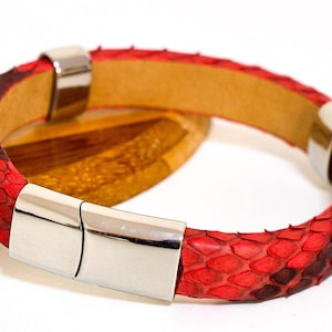 Bracelet manchette personnalisé en cuir de python, bracelet tendance de luxe en peau de python pour homme et femme, accessoires unisexes, option nom ou initiales