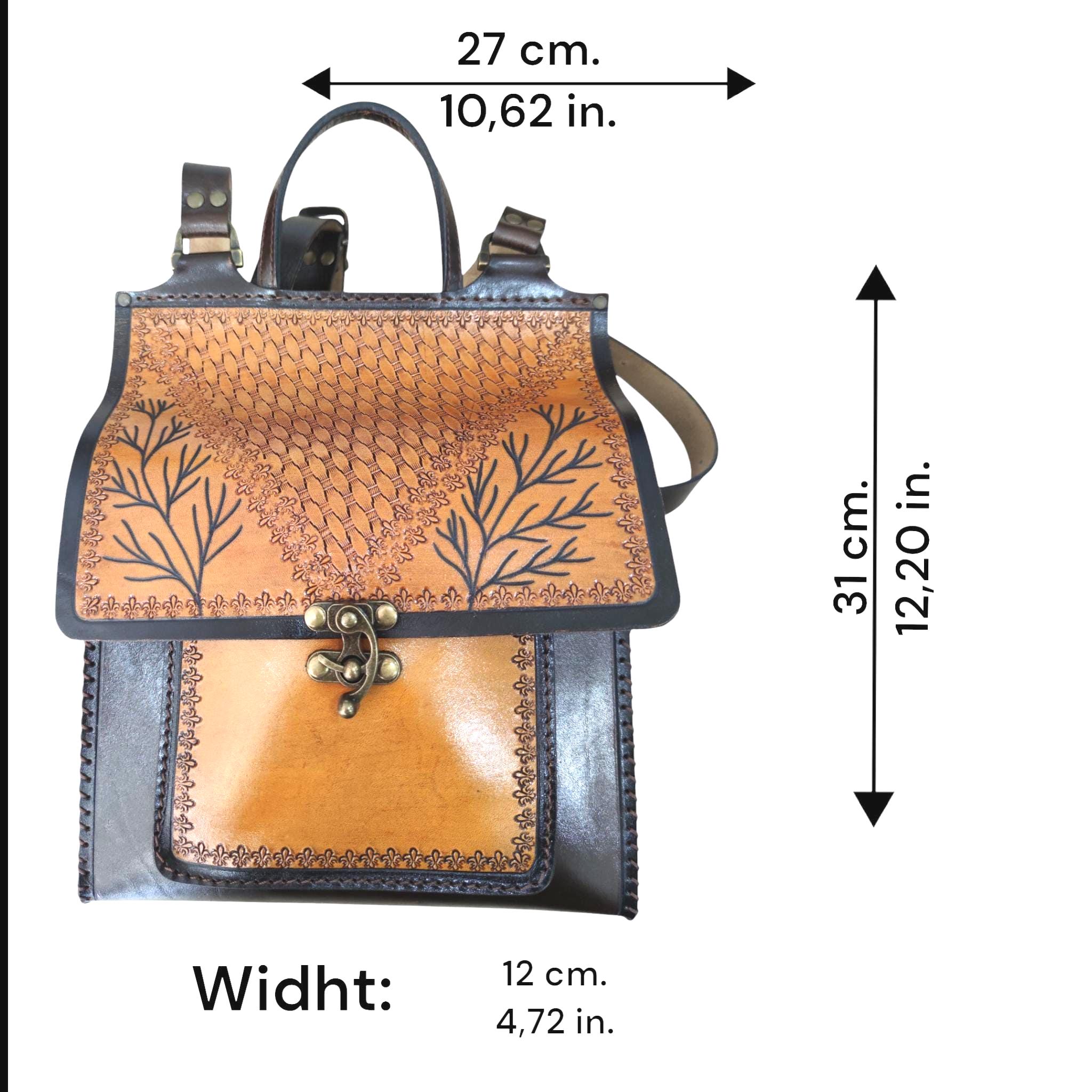 Leather Backpack, Handmade Floral Painted Rucksack, Boho  display picture 1