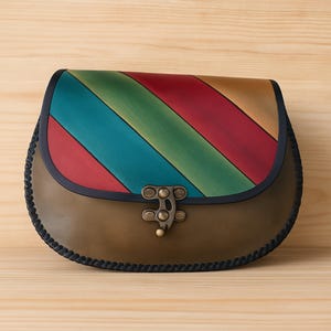 Hand-Painted Genuine Leather Crossbody Bag – Colorful Boho Wearable Art, Eco-Dyed Shoulder Purse with Antique Clasp, Handmade in Türkiye