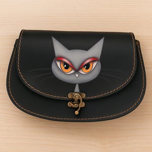 Hand-Painted Cat Leather Bag – Unique Airbrushed Calfskin Shoulder Purse, Genuine Hand-Stitched Artisan Gift for Cat Lovers from Türkiye