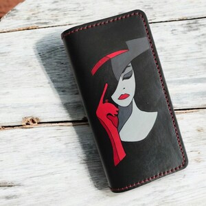 Cartera de cuero para mujer, monedero hecho a mano, cartera fina pintada a mano, para llevar a diario, ideal para diversas ocasiones.