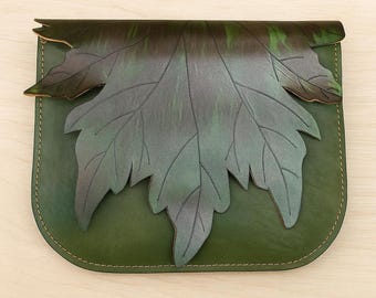 Crossbody Bag, Maple Leaf Leather Satchel, Cottagecore Messenger Botanical Forest Fairy Autumn Rucksack Brown