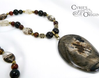 Silver Leaf Jasper and Agate Necklace