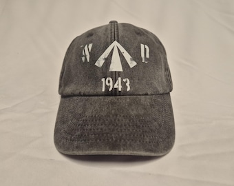 Low Profile Vintage Brushed Washed Cotton Cap Personalised Military Print on Front