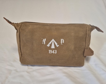 Heritage Waxed Canvas Wash Bag with Crowsfoot Broad Arrow Print Personalised