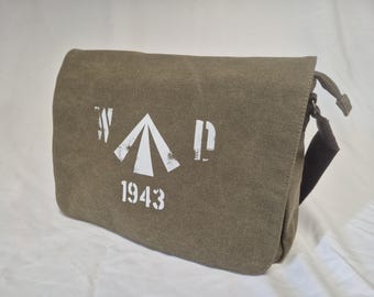 Vintage Canvas Dispatch Bag  Messenger with Crowsfoot Broad Arrow Print Personalised