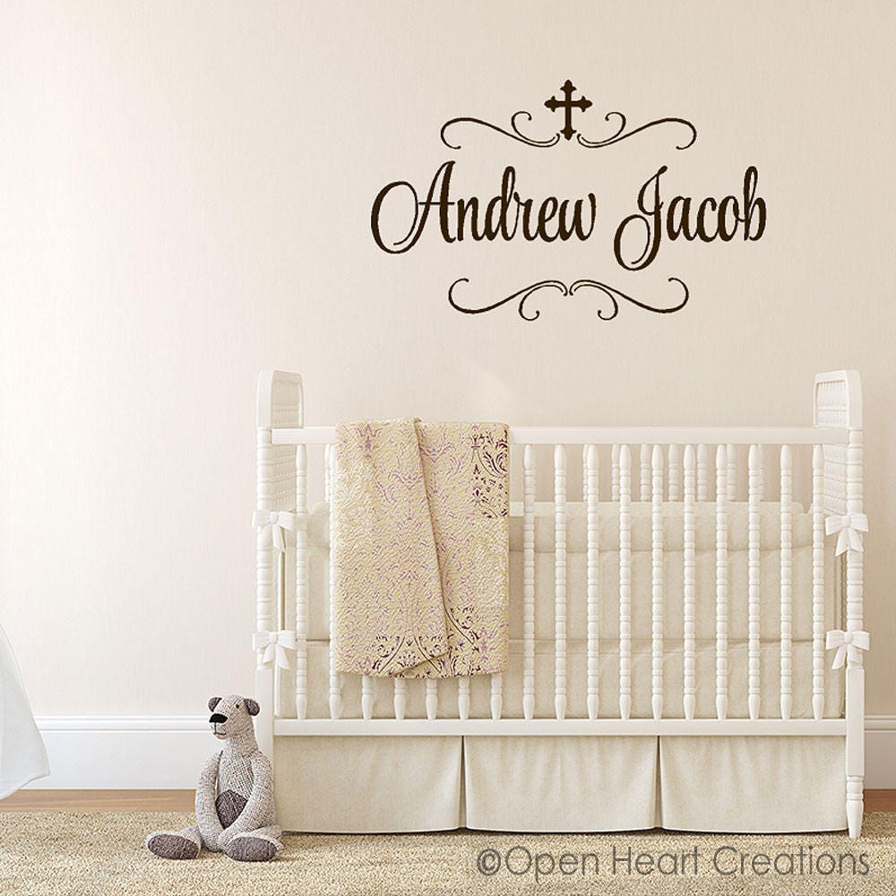 Baby Name Decals Religious Wall Decals Cross Name Decal Etsy
