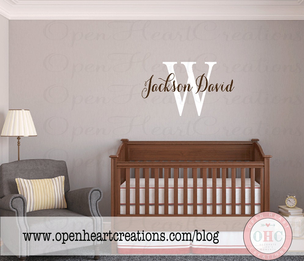 Initial and Name Wall Decal for Girl or Boy Bedroom or Baby Etsy