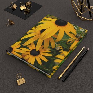 Matowy twardy dziennik Black-Eyed Susans, kwiatowy notatnik do pisania prezent, Bullet Journal, pamiętnik, szkicownik kwiatowy, artykuły piśmiennicze botaniczne