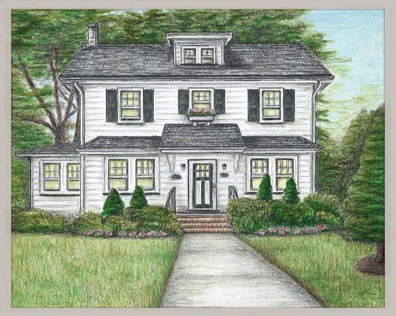Custom Illustrated House Portrait 8x10 include your pet image 9