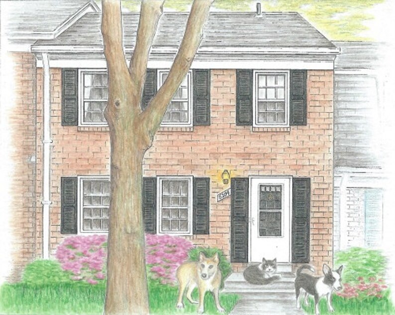 Custom Illustrated House Portrait 8x10 include your pet image 5