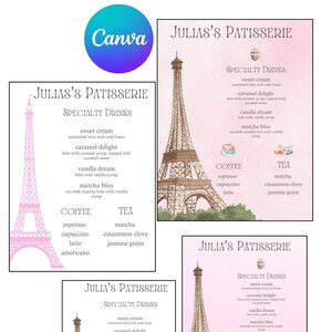 DIY Personalizado Personalizado Francês Paris Torre Eiffel Parisiense Aniversário Casamento Café Menu Modelo
