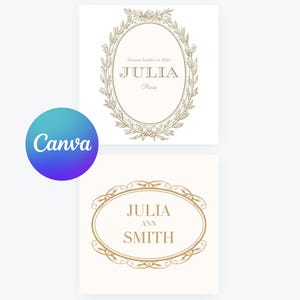 May include: Two white cards with gold ornate frames. The top card has the text "Maison fondée en 2021 JULIA Paris" inside the frame. The bottom card has the text "JULIA ANN SMITH" inside the frame.