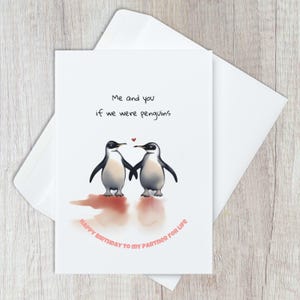 Verjaardagskaart Penguin Love Gepersonaliseerde aangepaste boodschap voor partner Leuk stel kaart Happy Birthday to My Love Unieke groet