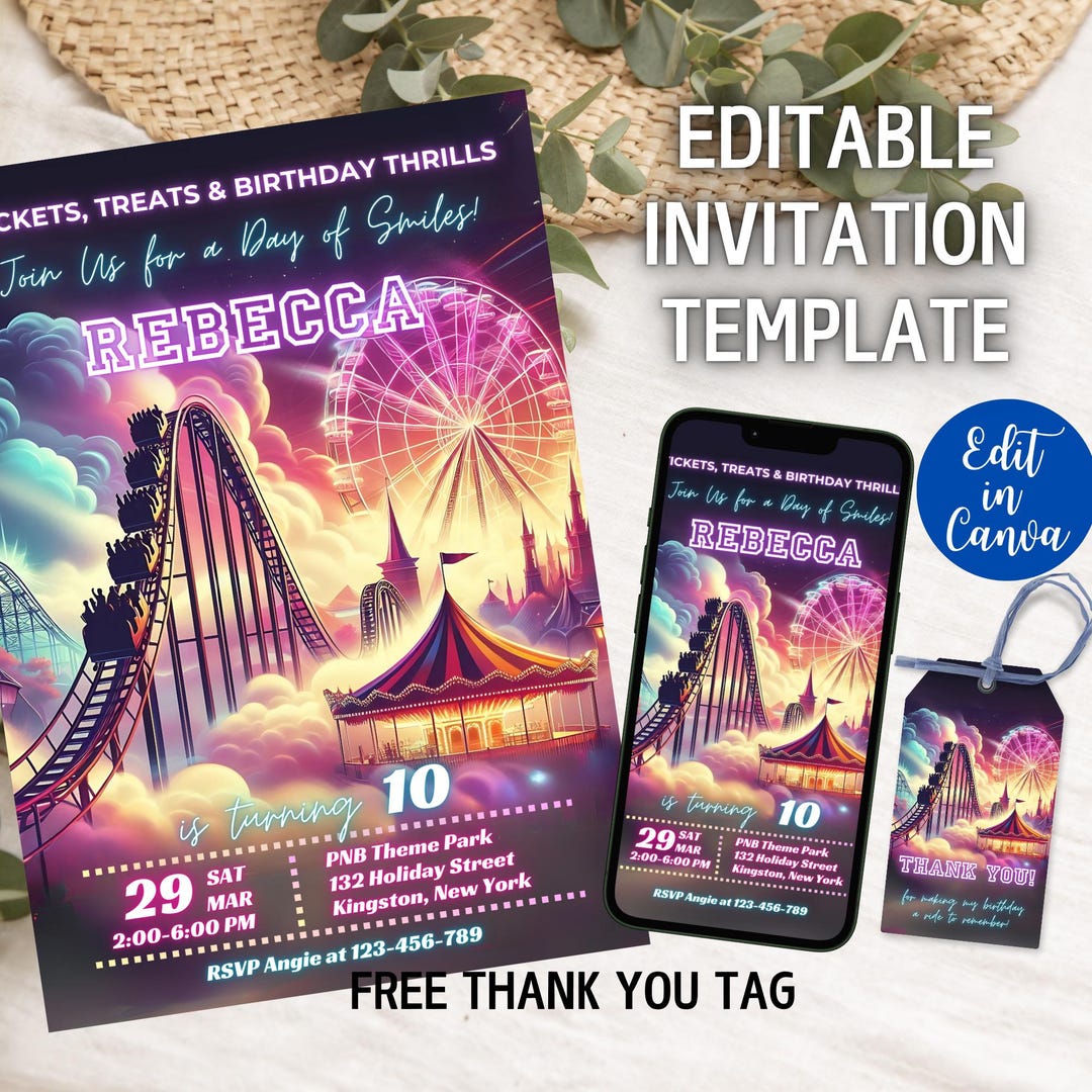 Theme Park Birthday Invitation, Amusement Park Party for Teens ...