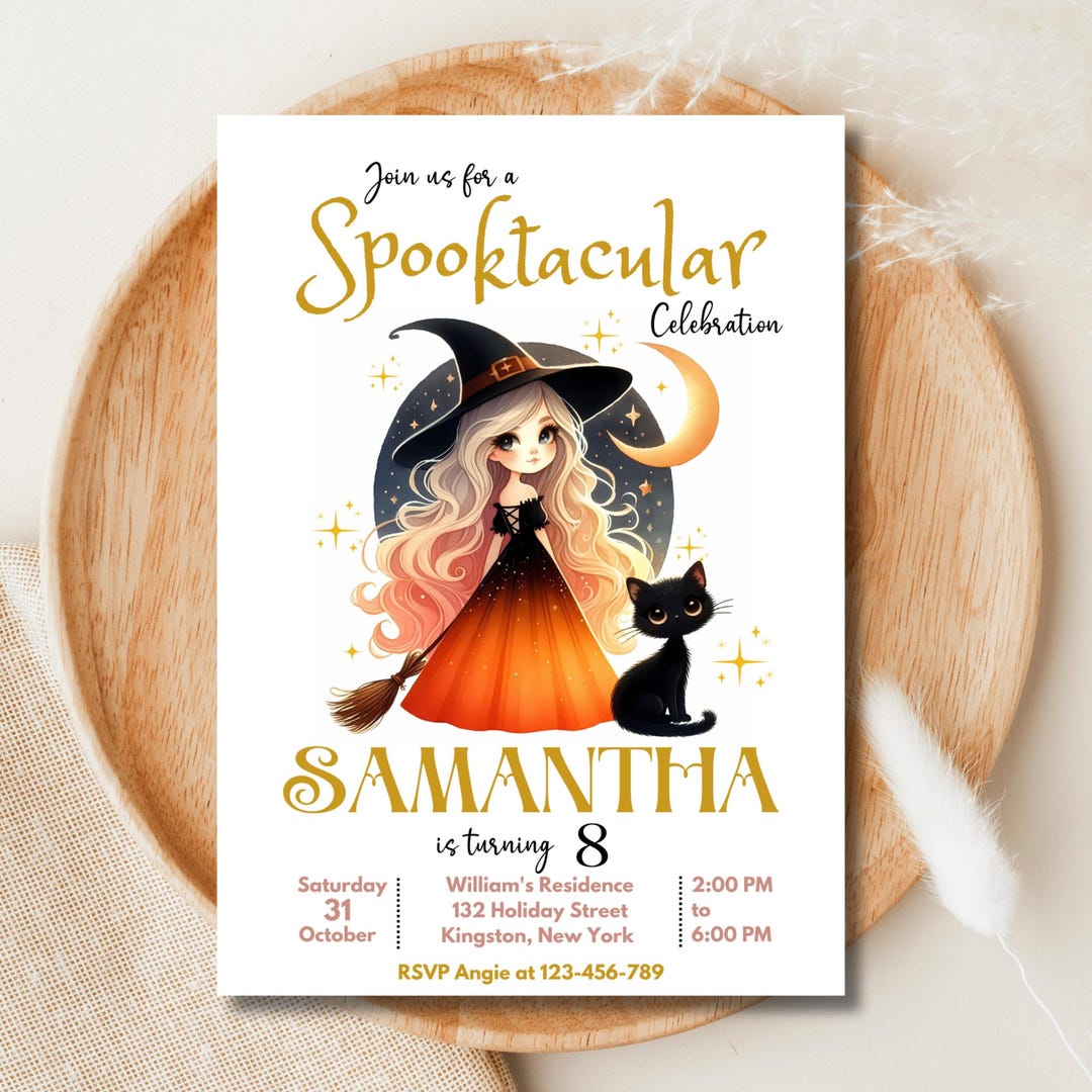 Witch Invite Editable Halloween Witch Birthday Invitation, Spooky Witch Party Invite ...
