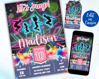 Trampoline Birthday Invitation, Jump Party Invite, Trampoline Park Invite for Kids, Trampoline Jump, Trampoline Invitation, Instant Download