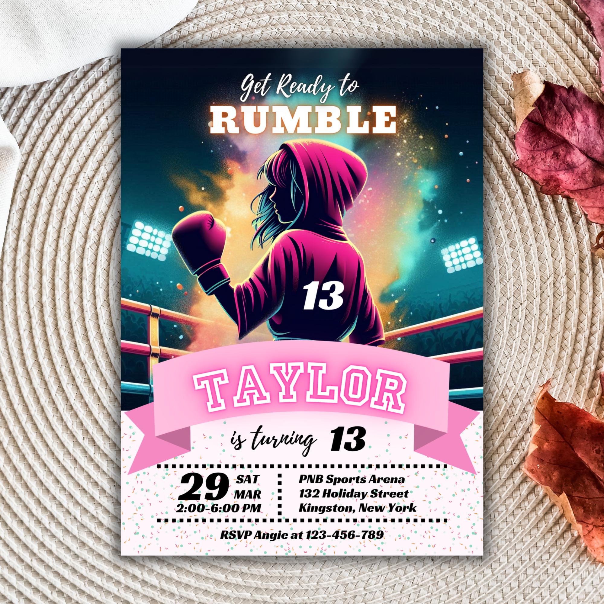 Girls Boxing Birthday Invitation, Pink Boxing Party Invite, Knockout ...