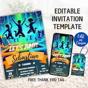 Editable Trampoline Jump Birthday Invitation, Jumping Party Invite for Boys, Trampoline Park Party Invite, Bounce House Party Invitation