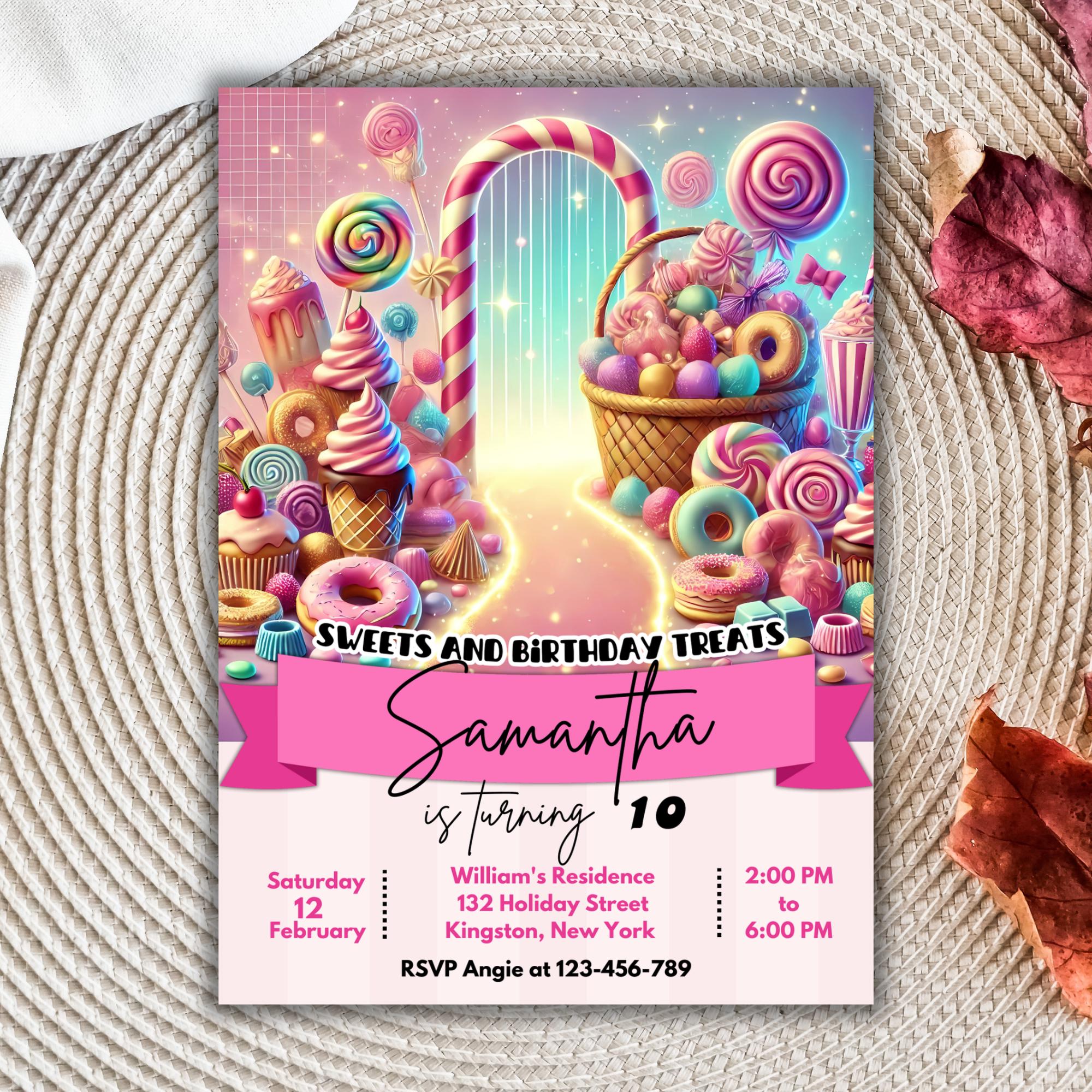 Editable Sweets Birthday Invitation, Candyland Party Invite, Candies ...