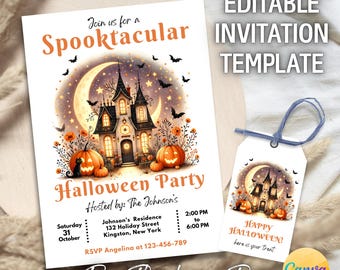 Editable Haunted House Halloween Invitation, Spooktacular Kids Party, Lets Get Spooky Ghost Party Trick or Treat, Digital Halloween Invite