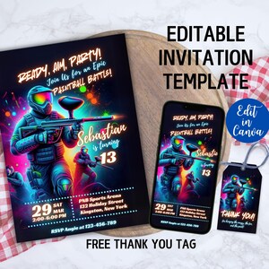 Editable Paintball Birthday Invitation, Paintball Party Invitation for Boys, Paintballing Party, Paintball Splatter, Invitation Template