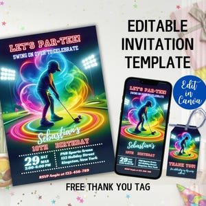 Convite de aniversário de minigolfe, convite para festa temática de golfe para meninos, convite de aniversário esportivo, convite para festa de calouro, convite para par tee