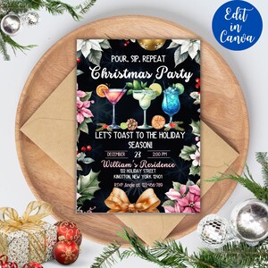 Editable Christmas Party Invites, Cocktail Party Invites, Wine Party Invites, Holiday Invite,  Adult Christmas Party, Editable Invitation