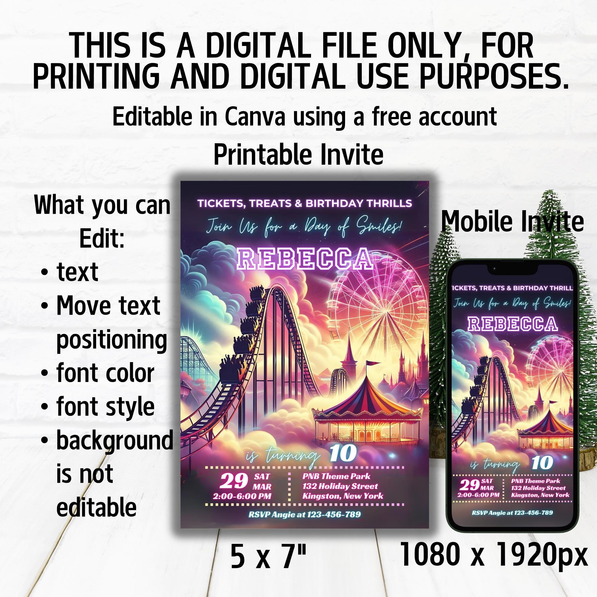 Theme Park Birthday Invitation, Amusement Park Party for Teens ...