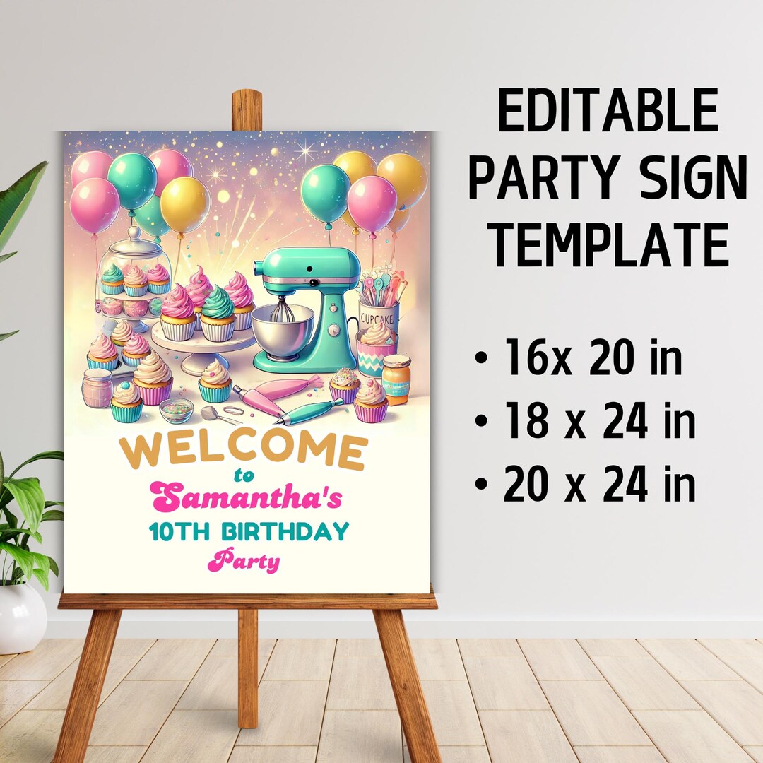 Editable Cupcake Decorating Party Welcome Sign, Cupcake Party Sign ...