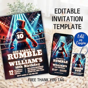 Editable Boxing Birthday Invitation, Boxing Invitation for Boys, Sports Birthday Invitation, Boxing Match Invite, Knockout Invitation