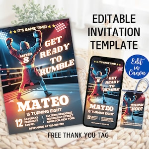 Editable Boxing Birthday Invitation, Boxing Match Party Invite, Sport Birthday Invite, Boxing Knockout Invite, Champ Boxer Theme Birthday