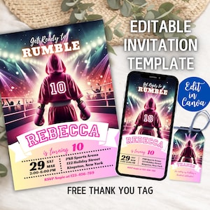 Editable Girls Boxing Party Invitation, Boxing Birthday Invite, Knockout Birthday Invitation, Sports Birthday Invitation,Invitation Template