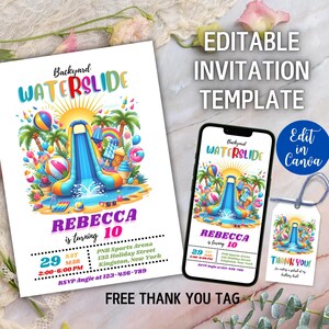 Waterslide Birthday Invitation, Waterpark Party Invitation for Kids, Swimming Birthday Party Invite, Pool Birthday Invites, Template