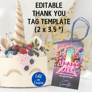 Sweets Birthday Party Thank You Tag, Sweets Theme Party Gift Tag, Sweets Thank you Tag, Candyland Thank You Tag, Favor Tag,Gift Tag Template