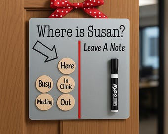 Personalized Magnetic Location Board: Dorm, Office Door Sign (Dry Erase)