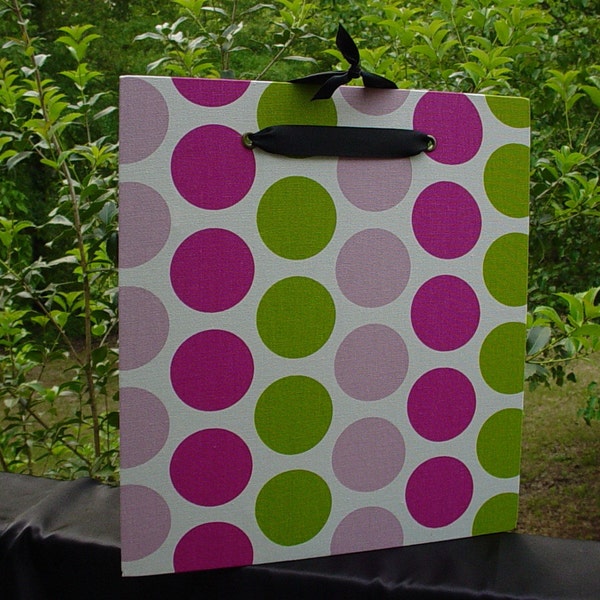 Magnetic Message Board - Premier pink and lime polka dot fabric - 15 x 13