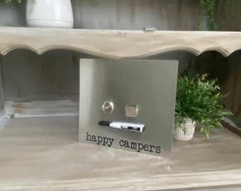 Happy Campers, Camper Message Board, Steel Magnet Board, Dry Erase, 10" X 10", Magnetic Board, Magnet Board, Steel Board, Message Board