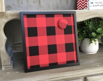 Magnet Board with Frame -  Buffalo Check - Red and Black Plaid - Farmhouse  - Magnet Board - Message Board