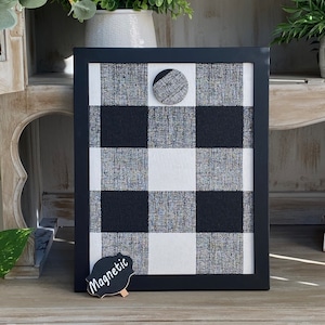 Magnet Board for Wall - Birthday Gift -  Magnetic Board - Buffalo Plaid Black White Framed Message Board - 11&quot; x 14&quot; -  Command Center