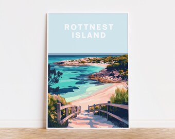Rottnest island beach access travel poster | perth western australia landmark | travel prints