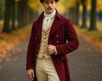 Regency Tailcoat Outfit – Jane Austen, historisches Reenactment Kostüm - Cosplay Mantel