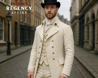 Regency Cream Tailcoat Outfit - Hochzeitskostüm des 19ten Jahrhunderts