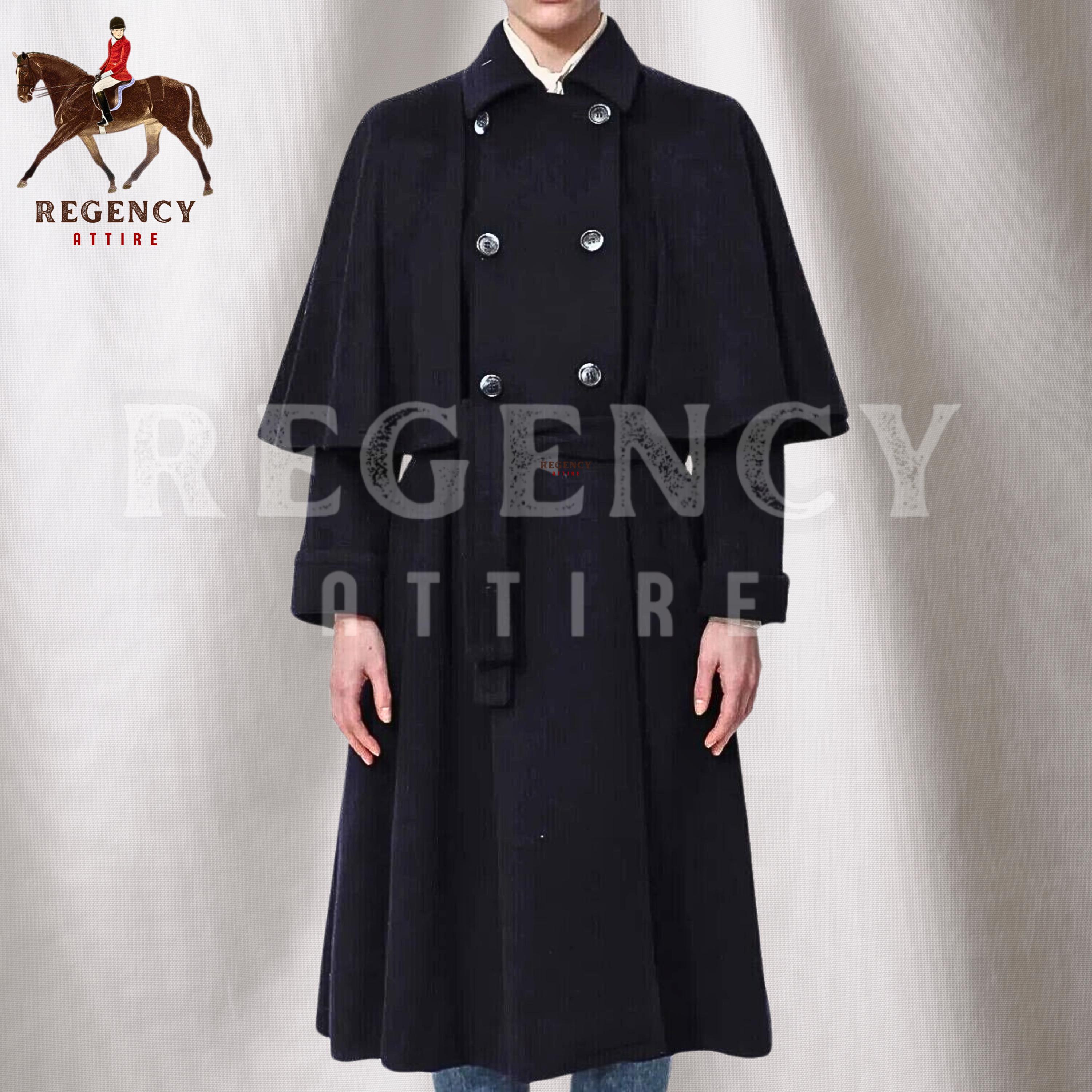 Mens Regency Wool Garrick Overcoat - Single Cape, Historical